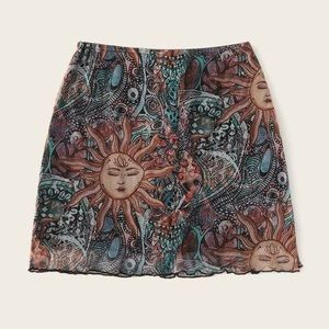 SHEIN Abstract Print Lettuce Trim Mesh Skirt